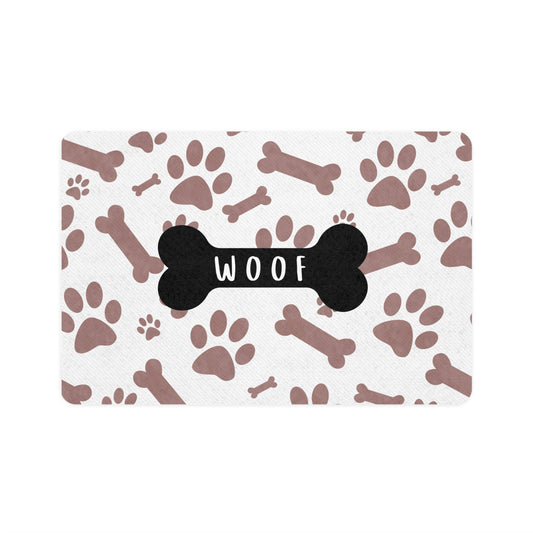 'Woof' Pet Food Mat - 12x18 Non-Slip Dog Dish Mat