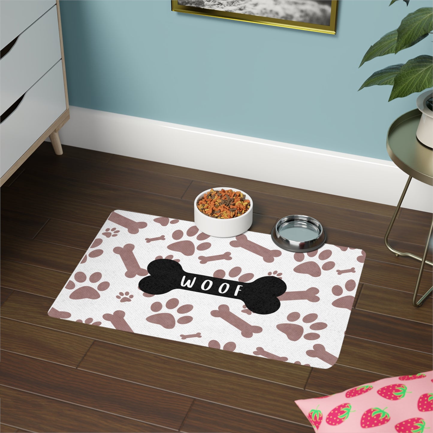 'Woof' Pet Food Mat - 12x18 Non-Slip Dog Dish Mat